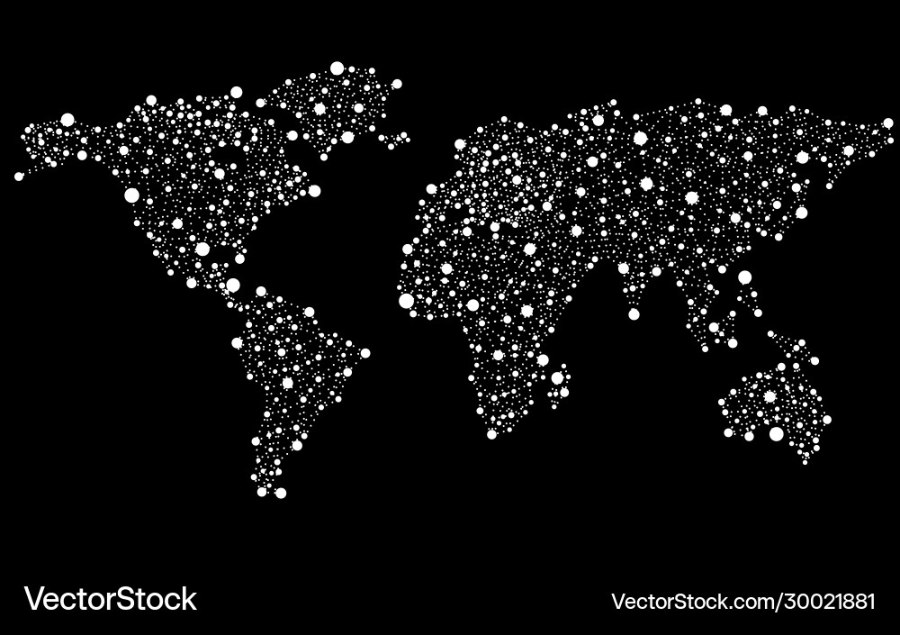 Abstract world map with glowing circles and dots Vector Image