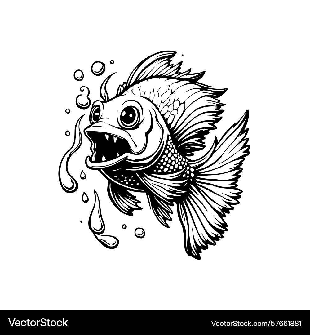 Angry comical fish with open mouth and sharp Angry comical fish with open mouth and sharp vector image