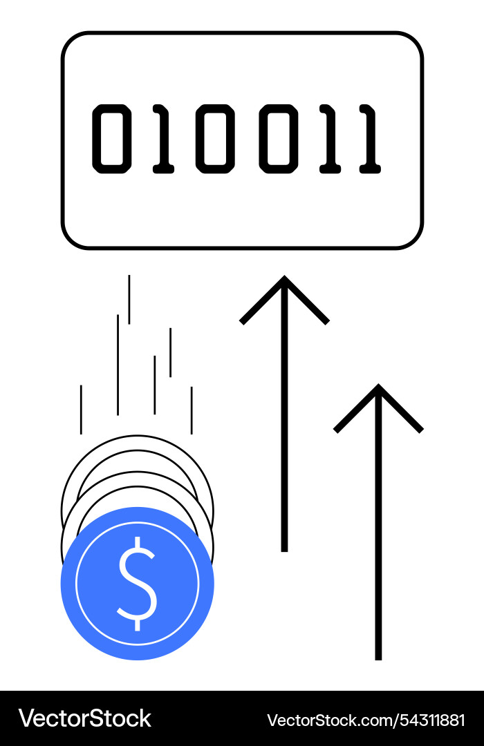 Binary code and digital currency representing Binary code and digital currency representing Vector Image