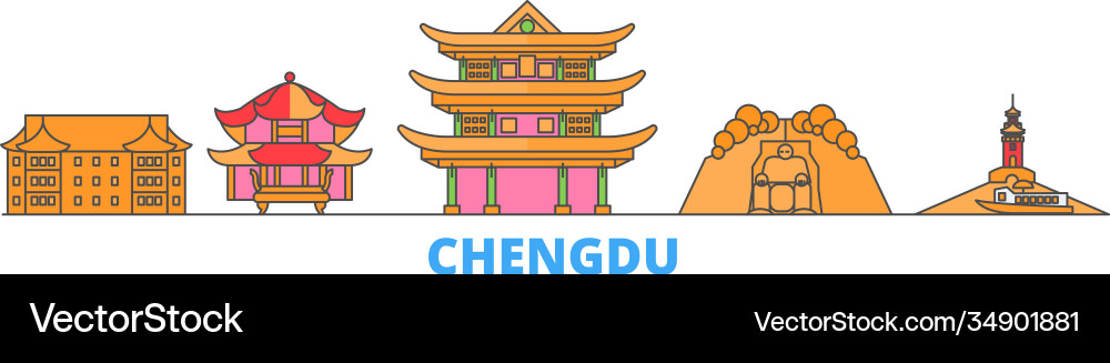 China chengdu line cityscape flat travel China chengdu line cityscape flat travel vector image