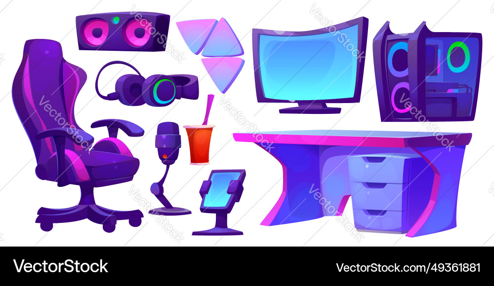 Game streamer room design elements vector image