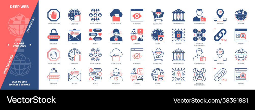 Hidden Web Icon Set - Dark Market & Security Vector Image