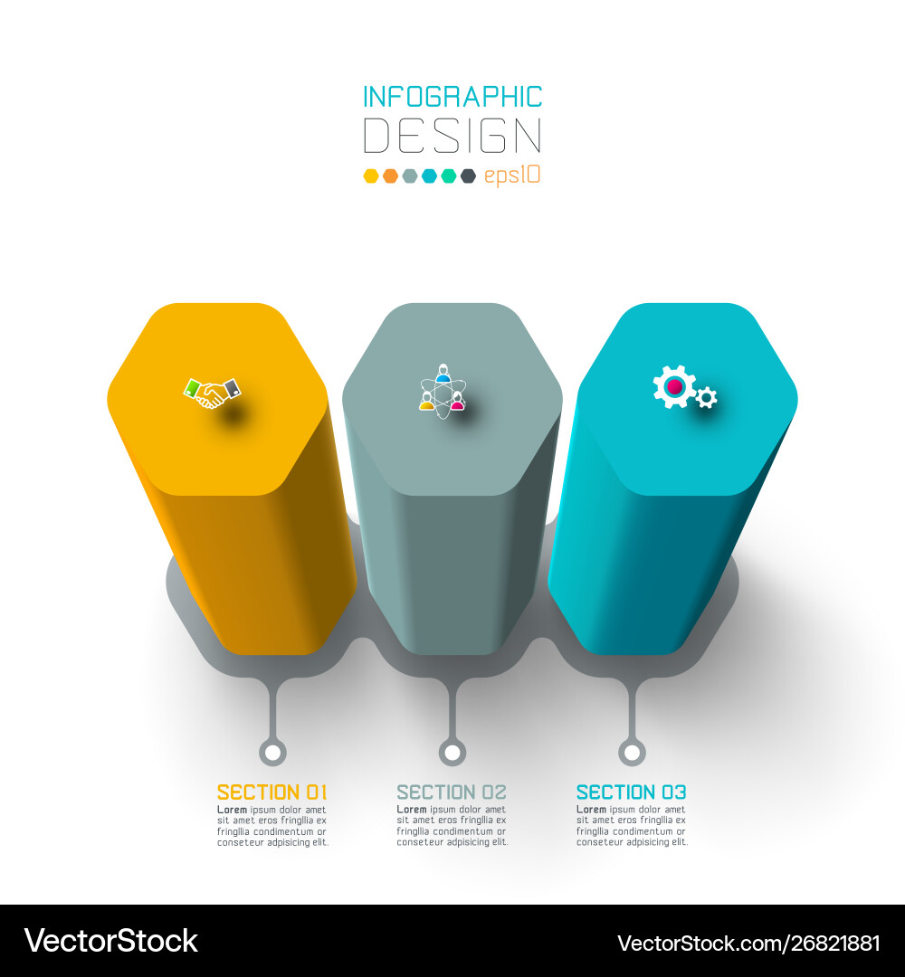 Infographic label design with hexagon columns vector image