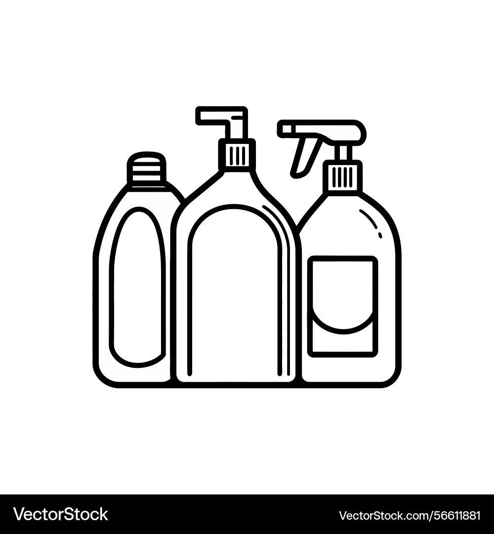 Line art of three bottles with pump and trigger Vector Image