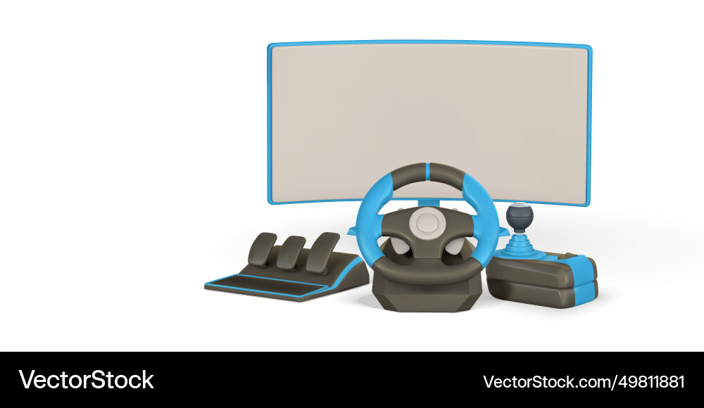 Realistic 3d computer monitor game steering wheel vector image