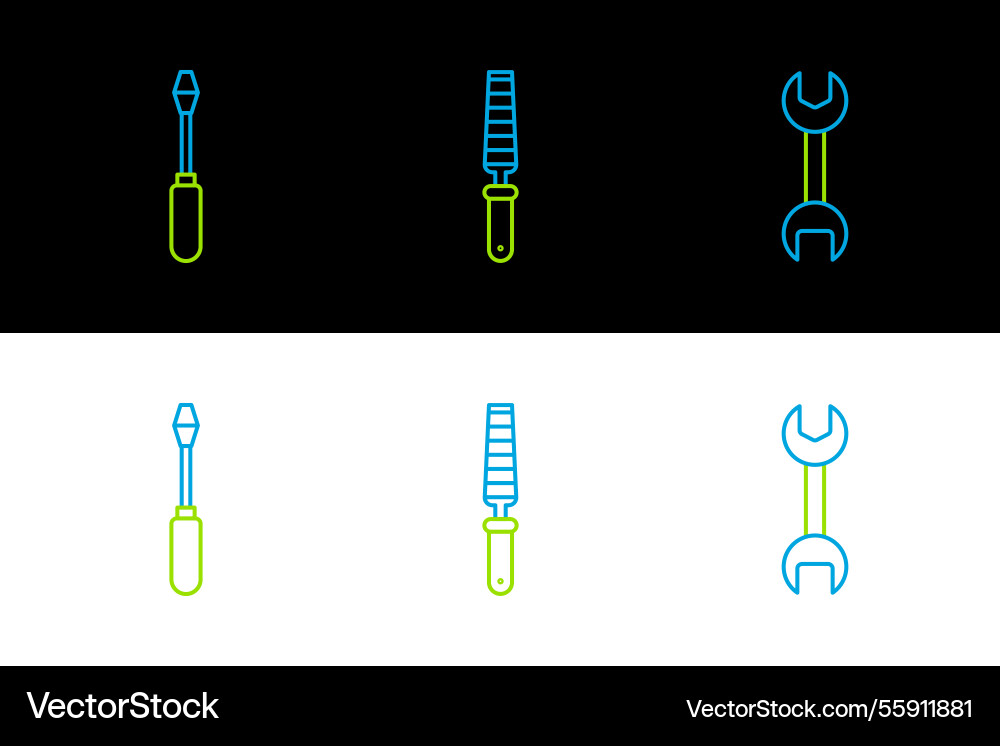 Set line wrench spanner screwdriver and chisel Set line wrench spanner screwdriver and chisel vector image