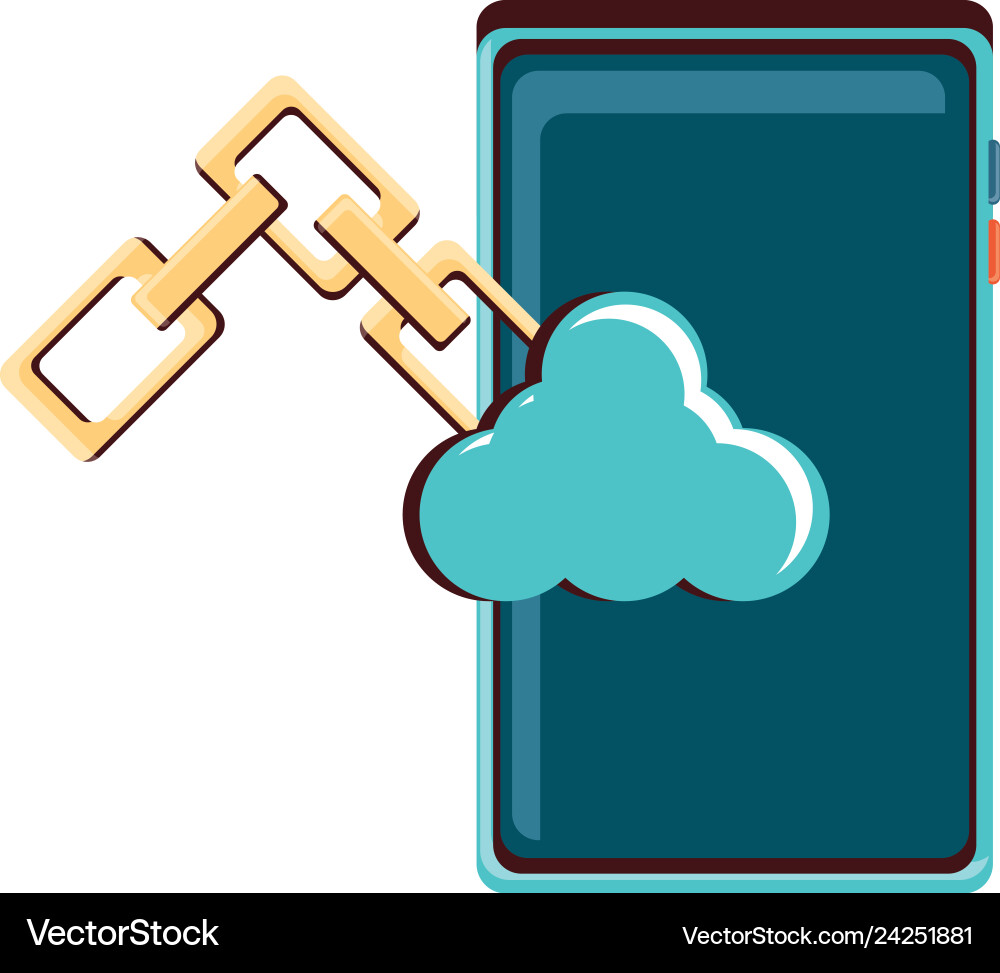 Smartphone with cloud computing and chain Vector Image