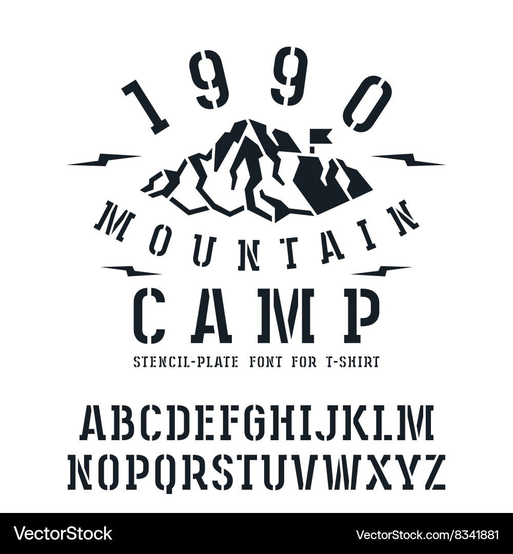 Stencil plate slab serif font in sport style Vector Image