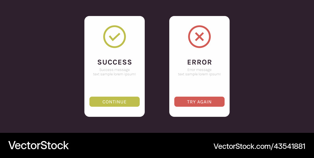 Success and error message ui screen Success and error message ui screen vector image