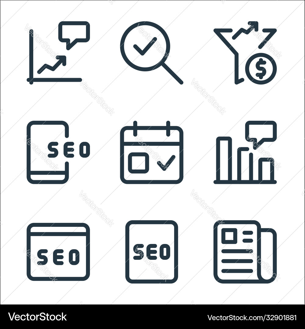 Web apps seo line icons linear set quality Vector Image