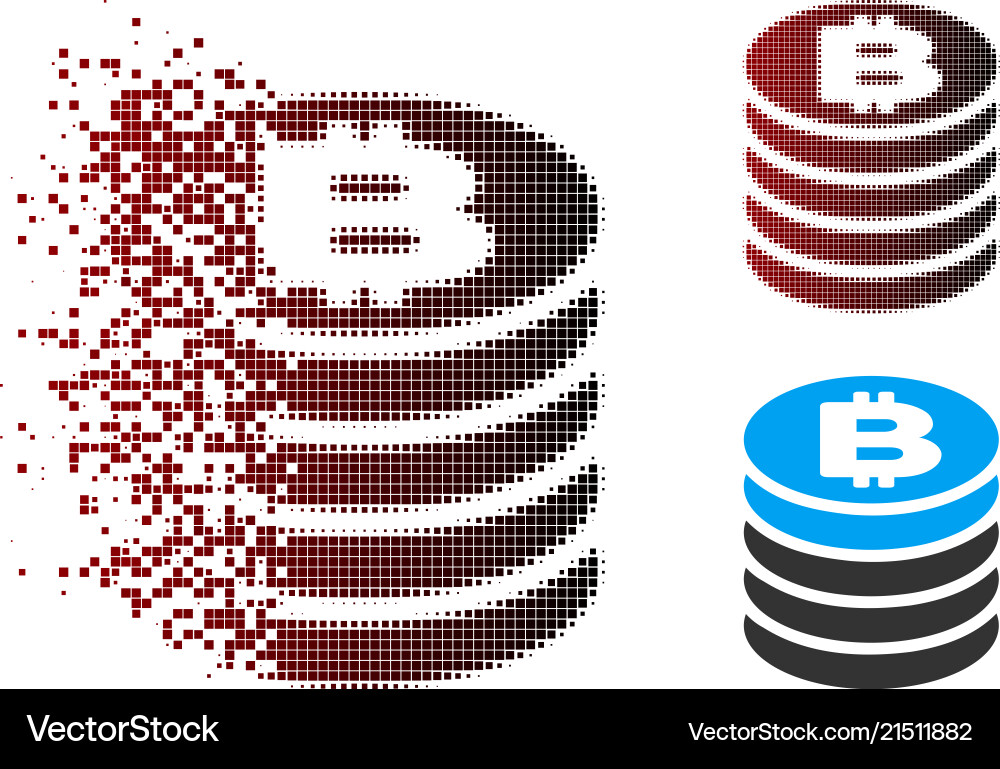Decomposed pixel halftone bitcoin coin stack icon Decomposed pixel halftone bitcoin coin stack icon vector image