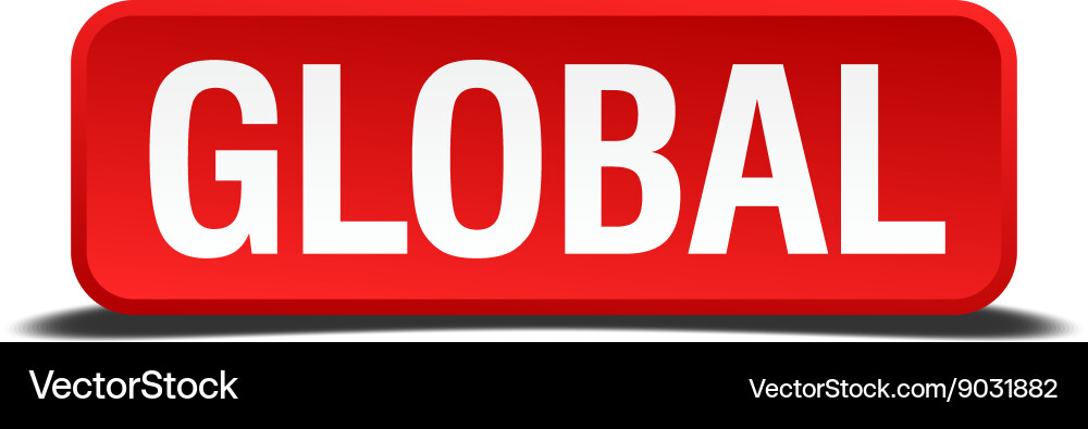 Global red 3d square button on white background Vector Image