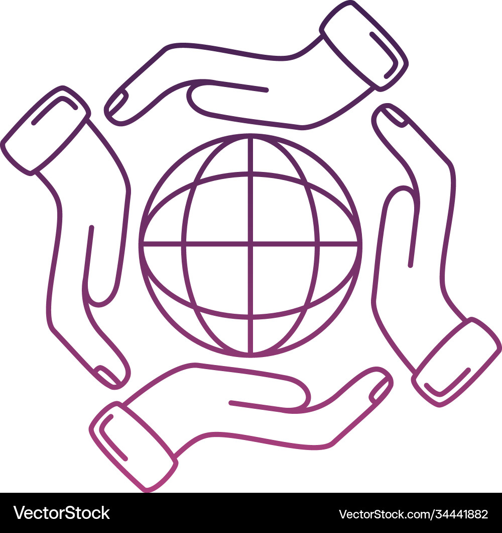 Hands around sphere browser line style icon vector image