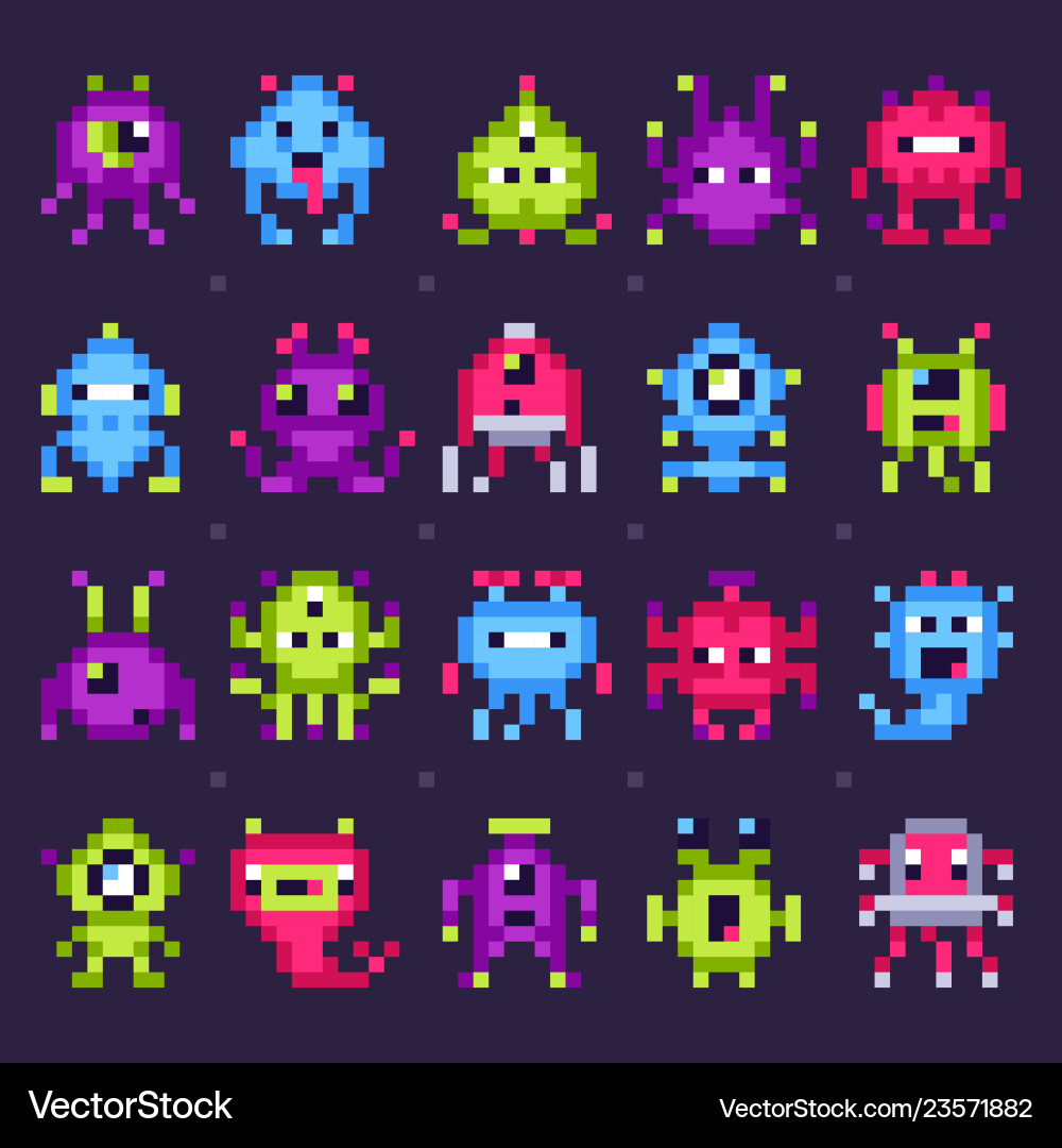 Pixel Space Invaders Arcade Robots vector image