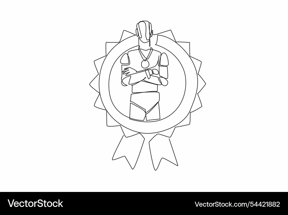Single continuous line drawing robot crossed arm Single continuous line drawing robot crossed arm vector image