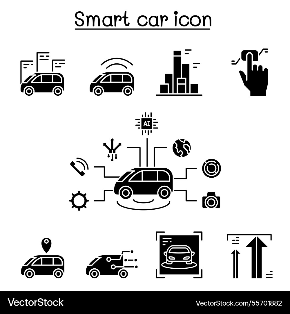Smart car icon set in glyph style Smart car icon set in glyph style Vector Image