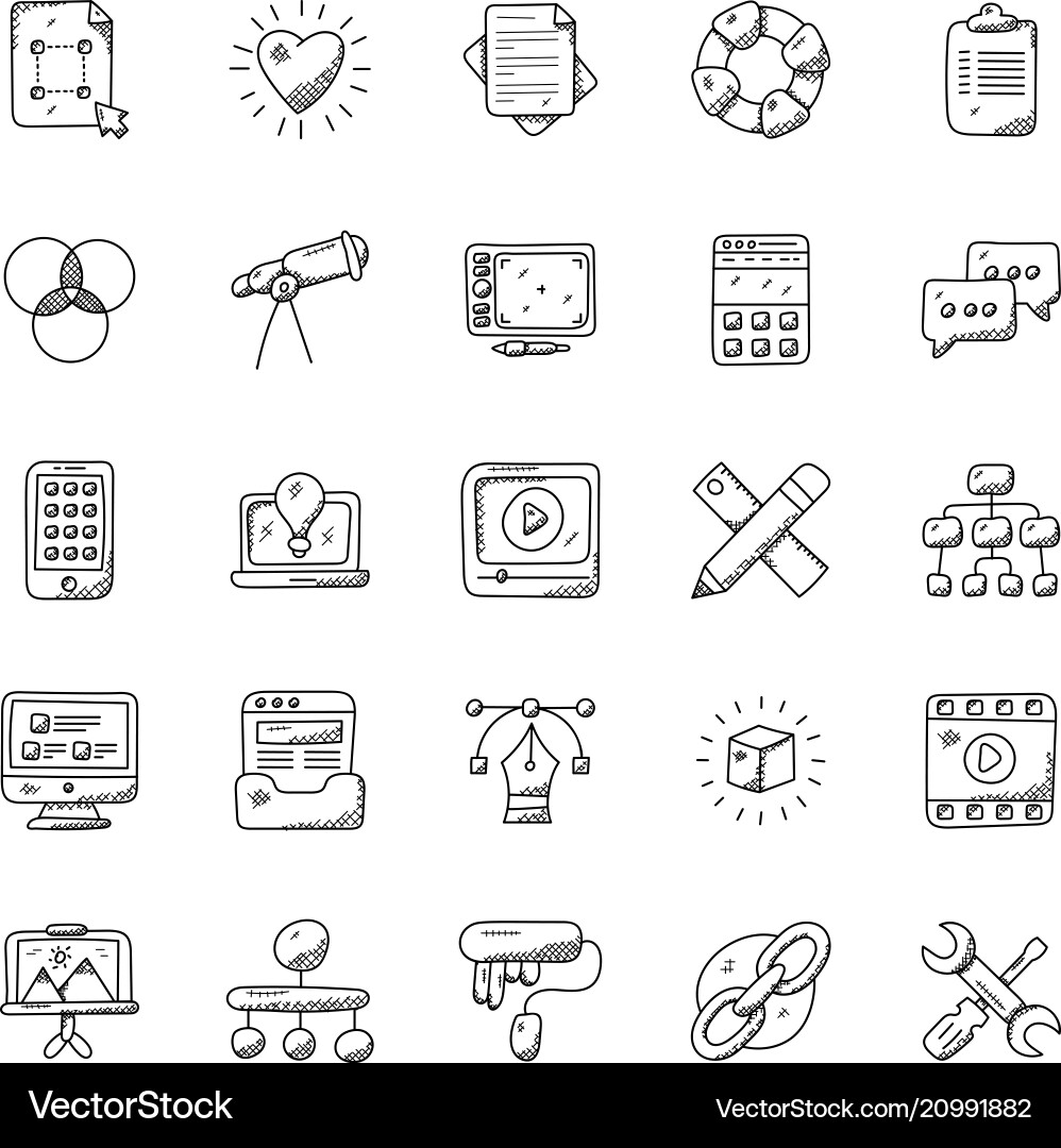 Web design and development doodle icons Web design and development doodle icons vector image