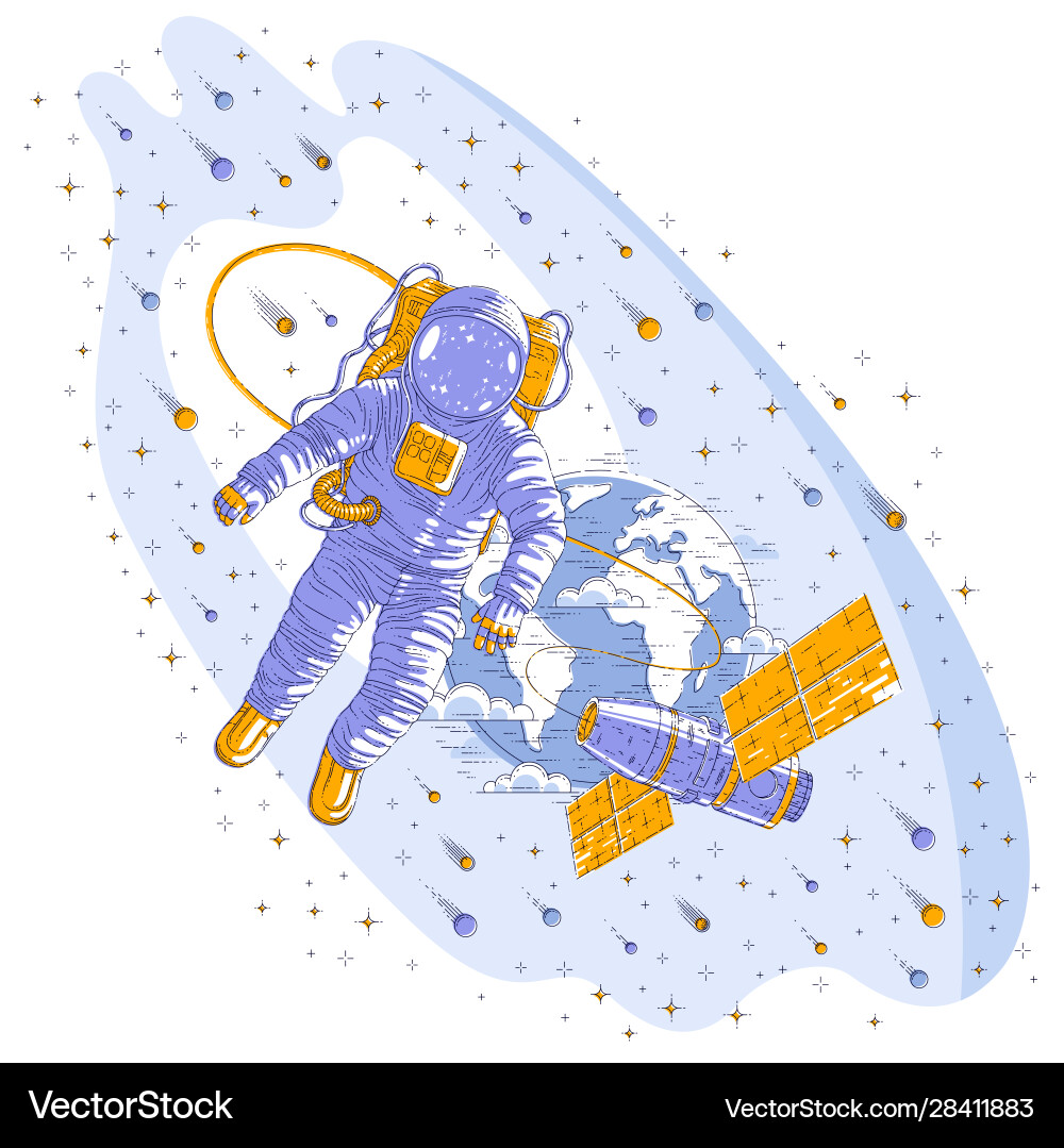 Astronaut flying in open space connected Astronaut flying in open space connected Vector Image