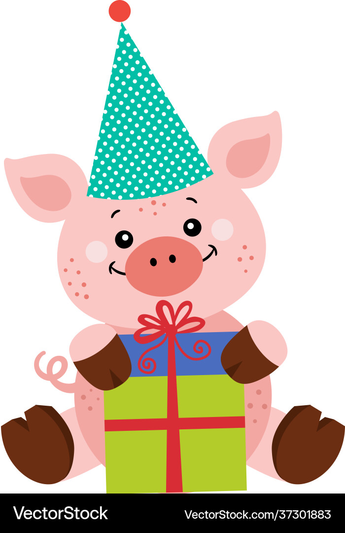 Happy birthday pig with gift Happy birthday pig with gift vector image