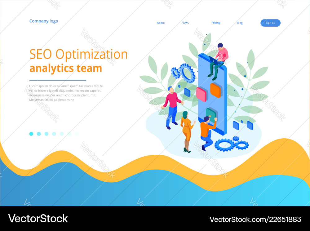 Isometric seo optimization and analytics team Isometric seo optimization and analytics team vector image