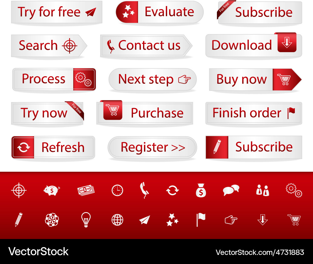 Light buttons with red bookmarks and icons Vector Image