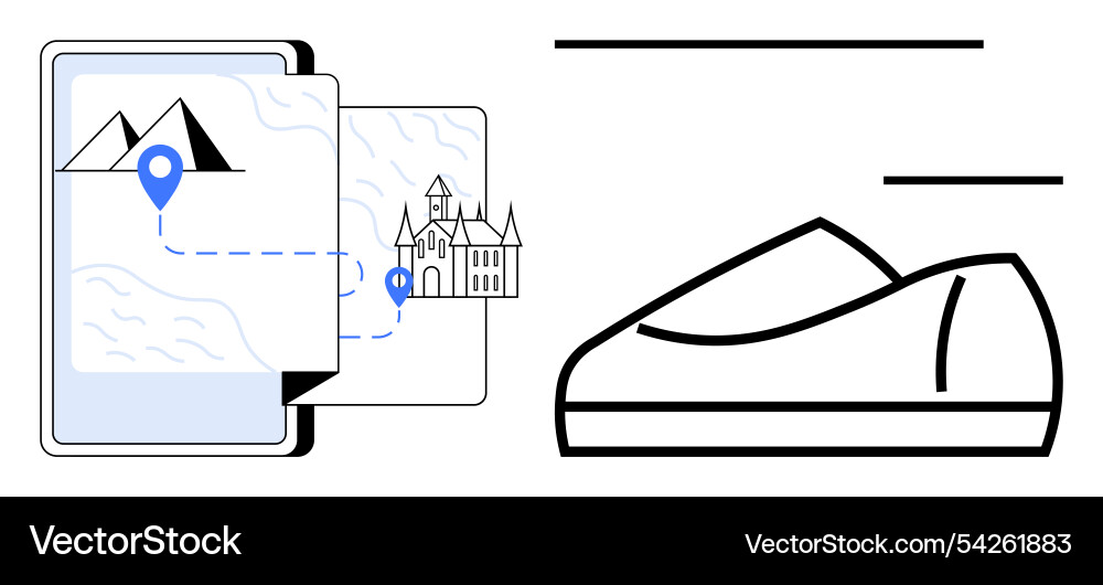 Mobile navigation with map and landmark icons Mobile navigation with map and landmark icons Vector Image