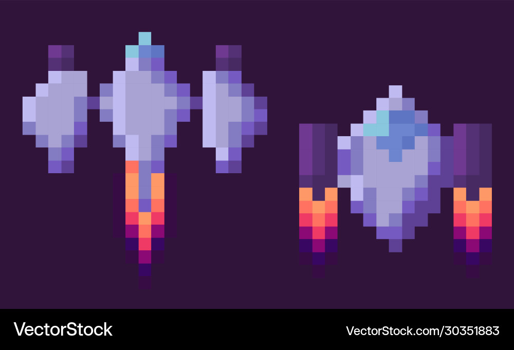 Pixel game spaceship transportation floating set vector image
