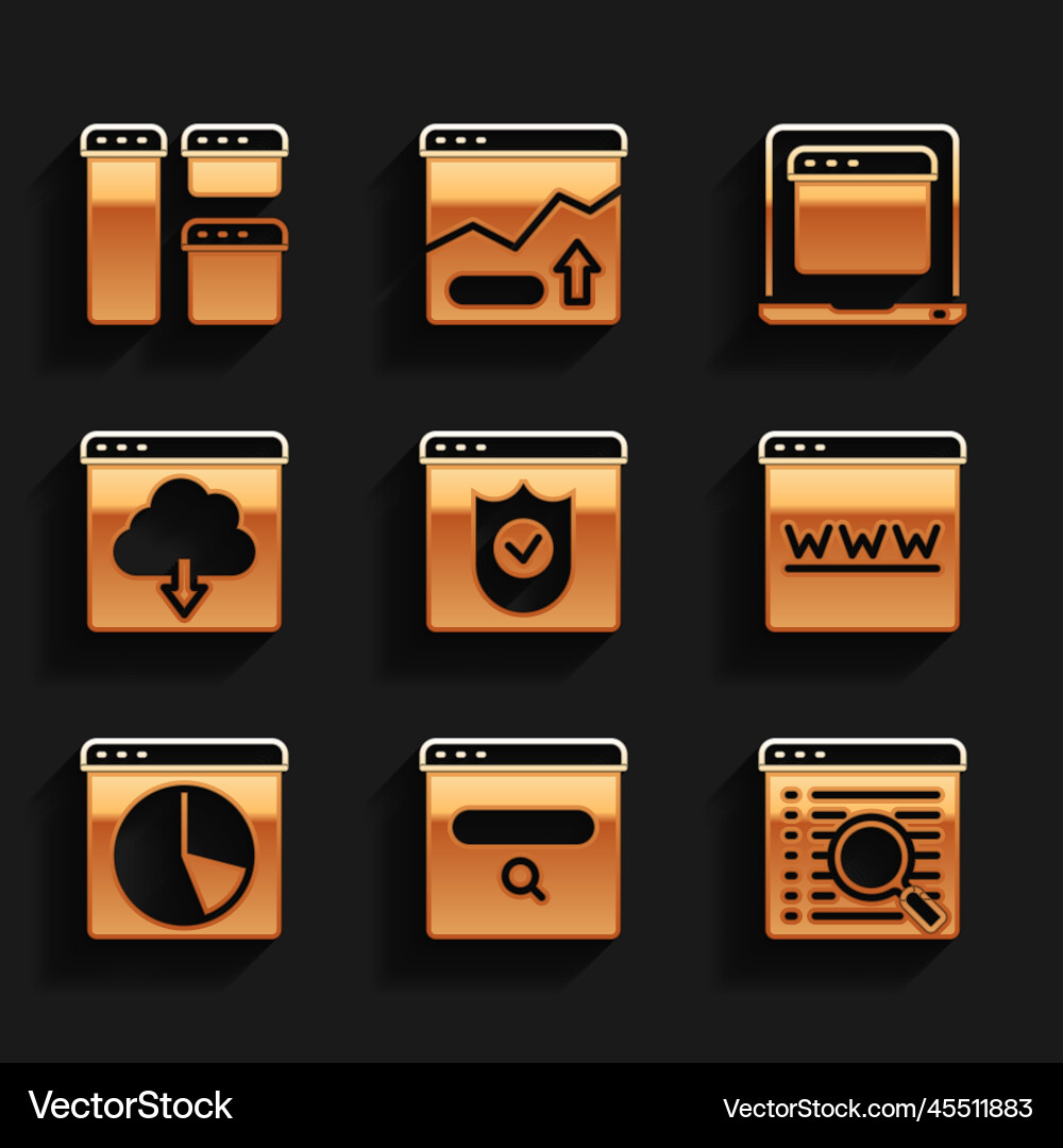 Set browser with shield search engine window Set browser with shield search engine window vector image