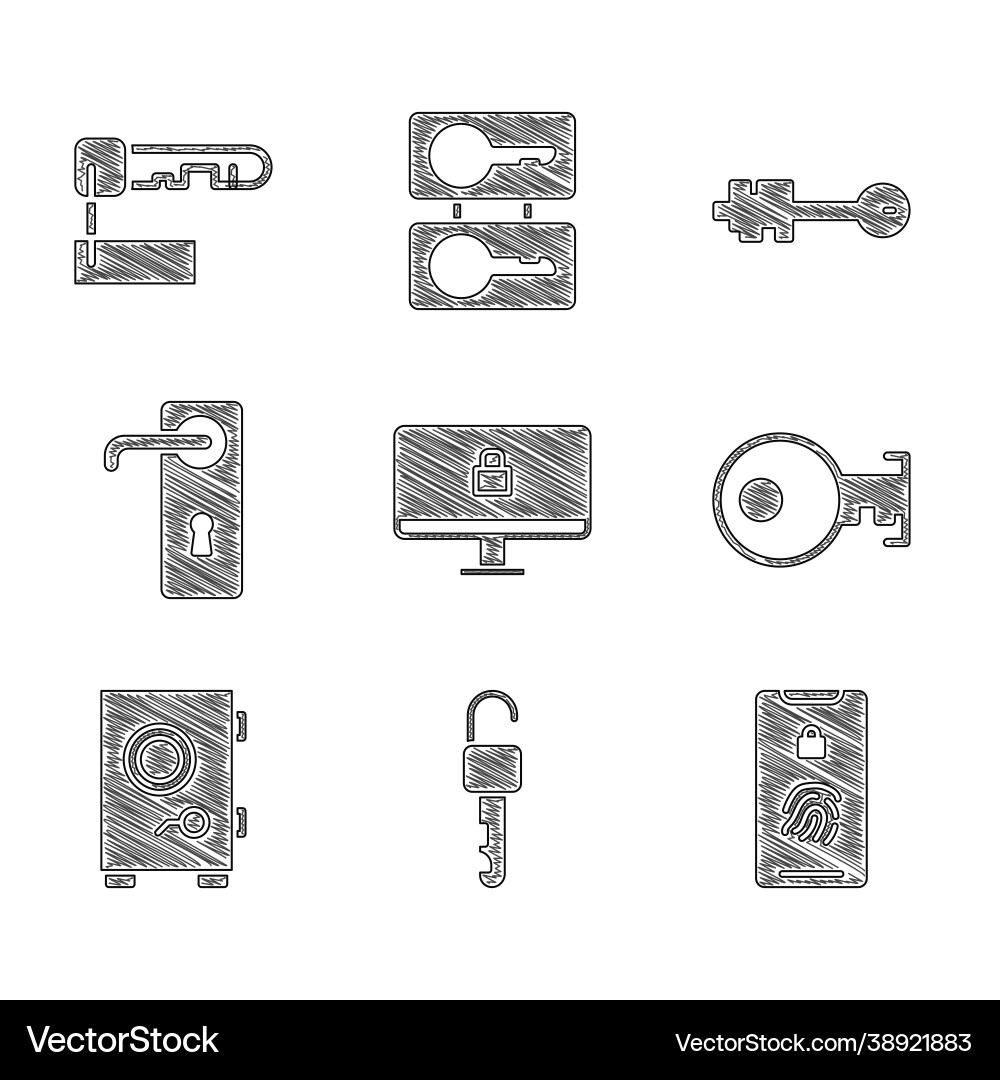 Set lock on computer monitor unlocked key mobile Set lock on computer monitor unlocked key mobile vector image
