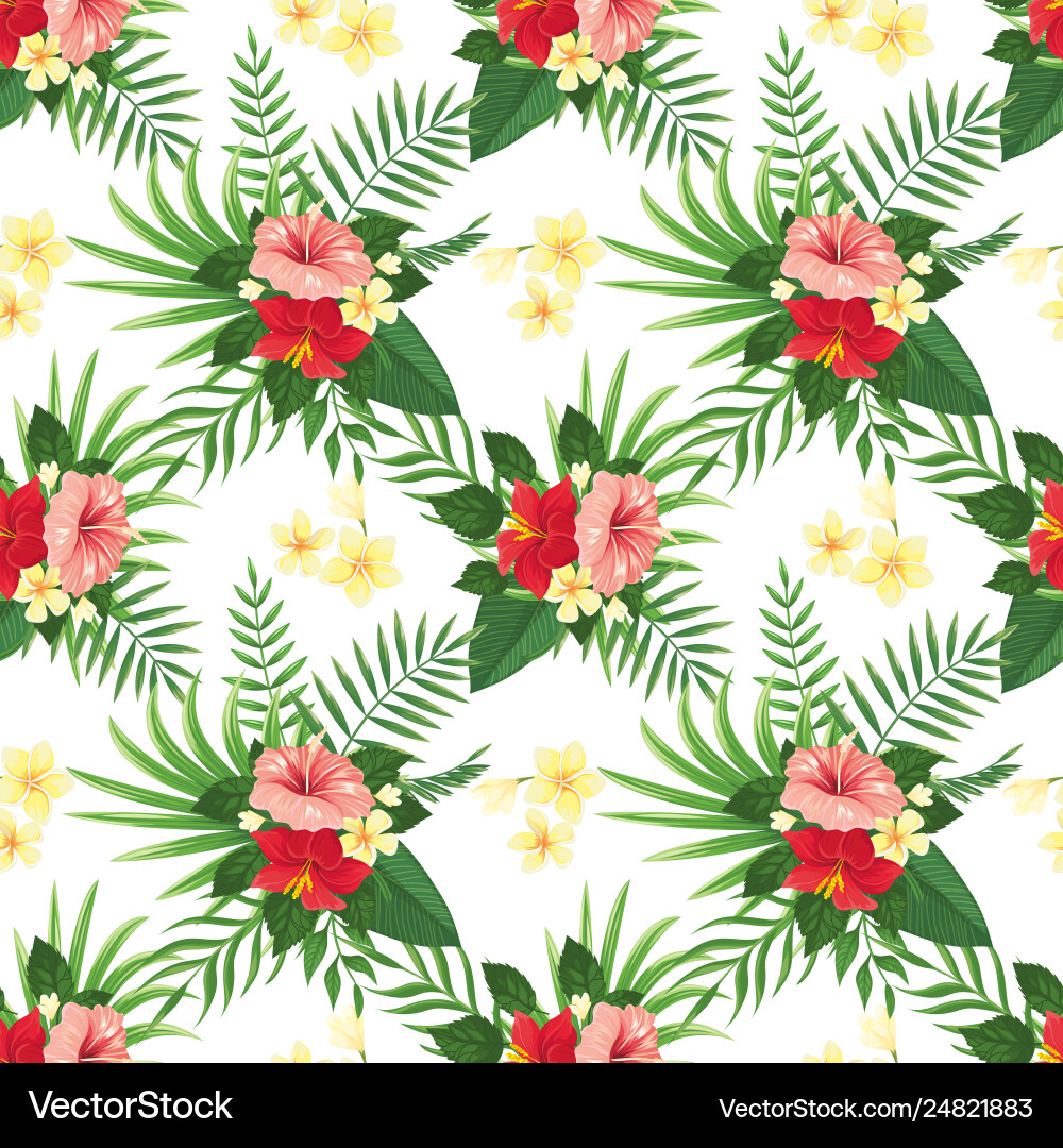 Tropical Hibiscus Flower Pattern vector image