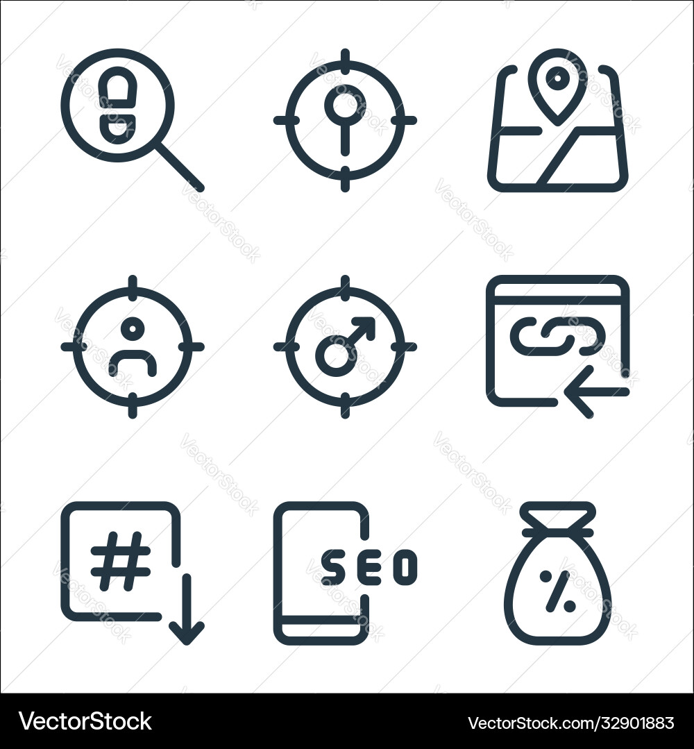 Web apps seo line icons linear set quality Web apps seo line icons linear set quality vector image