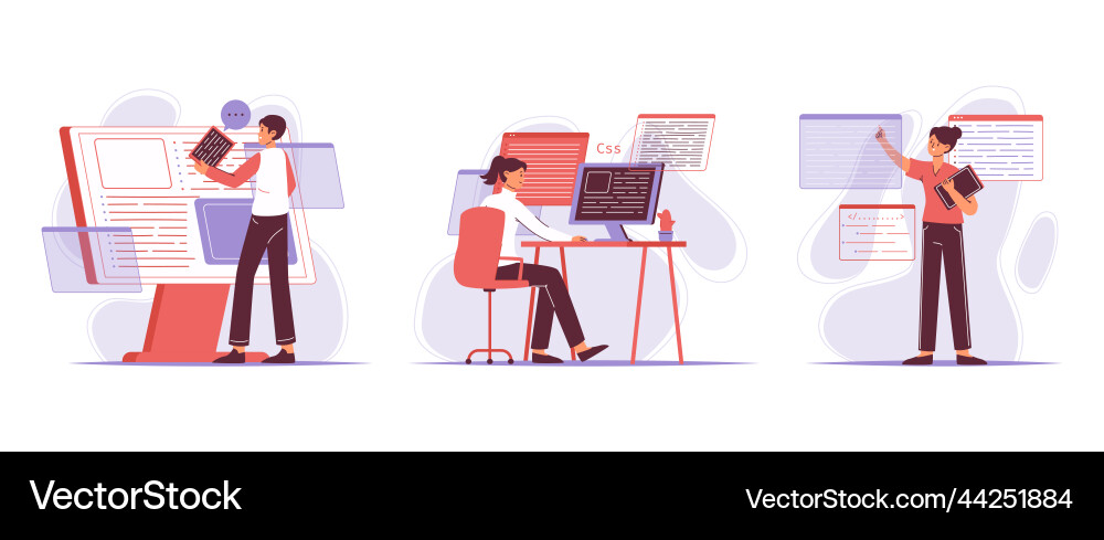 Flat it developers and programmers outline Flat it developers and programmers outline Vector Image