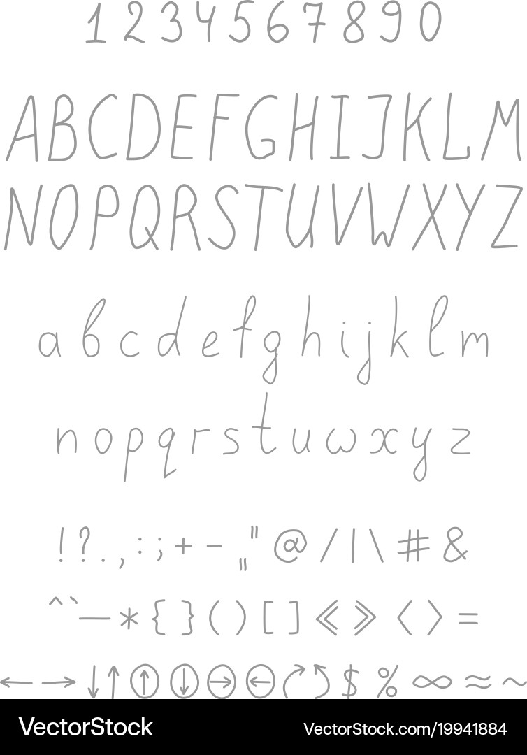 Handwritten font with a full set of elements Vector Image