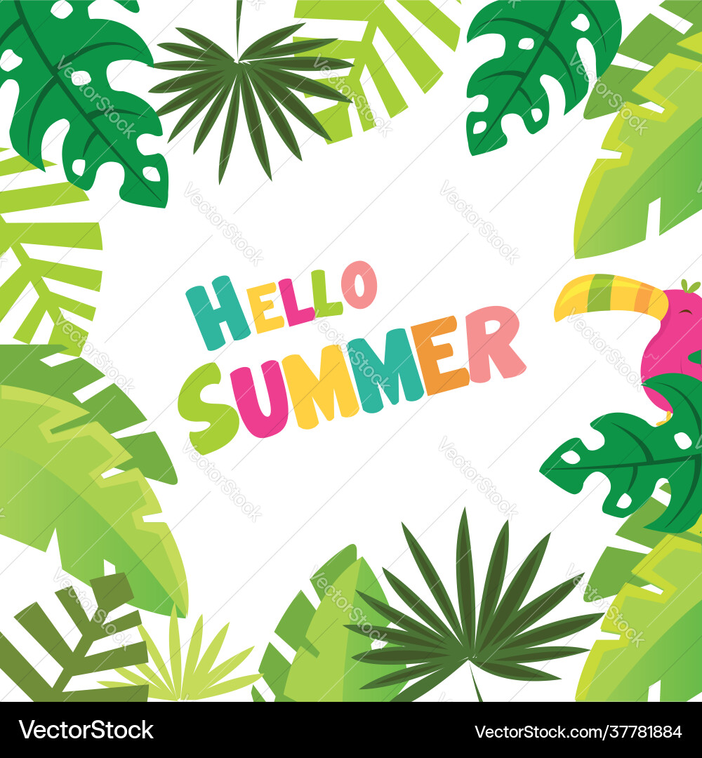 Hello summer frame with tropical trees Hello summer frame with tropical trees Vector Image