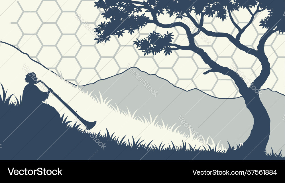 Horn in abstract hexagonal forest design vector image