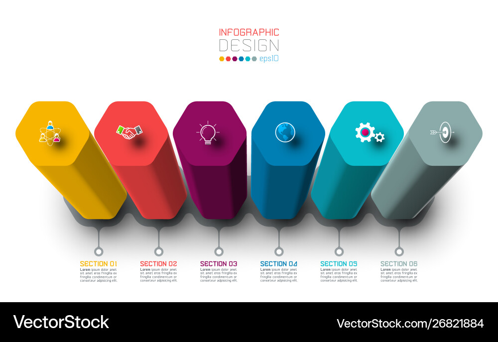 Infographic label design with hexagon columns Infographic label design with hexagon columns Vector Image