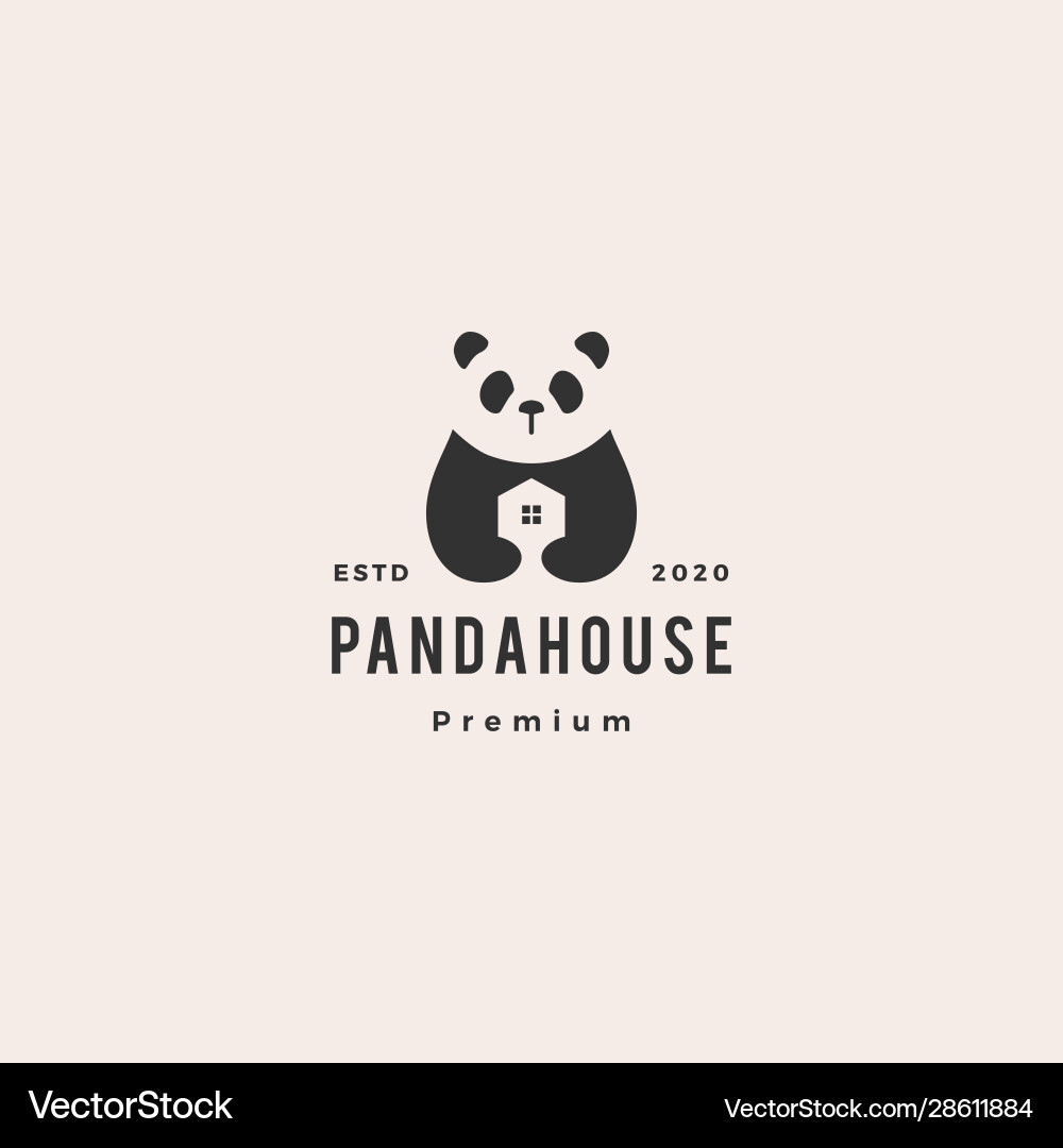 Panda house logo hipster vintage retro icon Panda house logo hipster vintage retro icon vector image