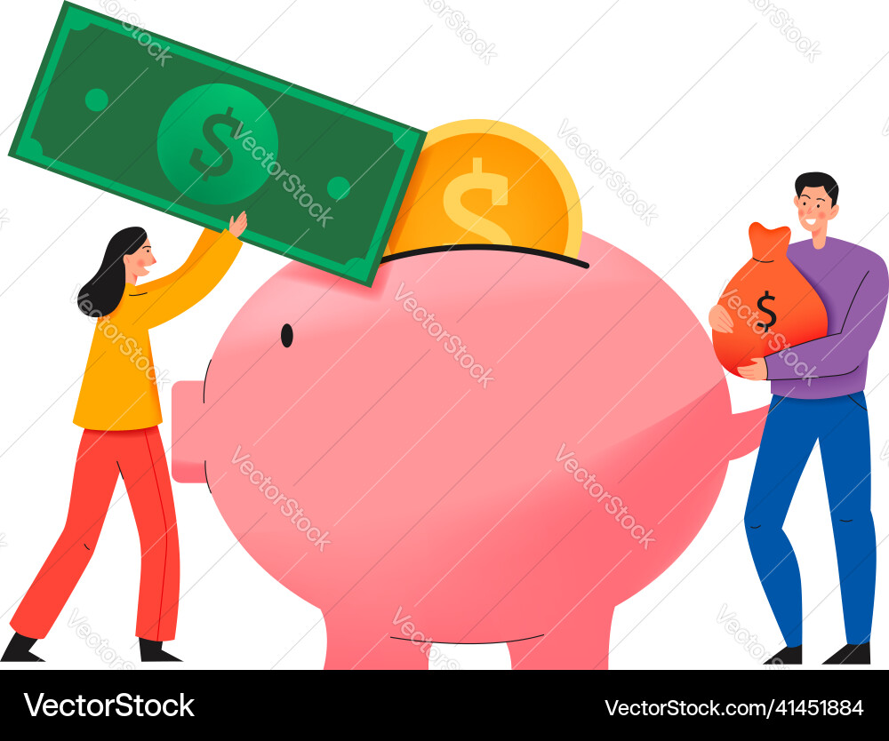 Piggy box saving composition Piggy box saving composition Vector Image