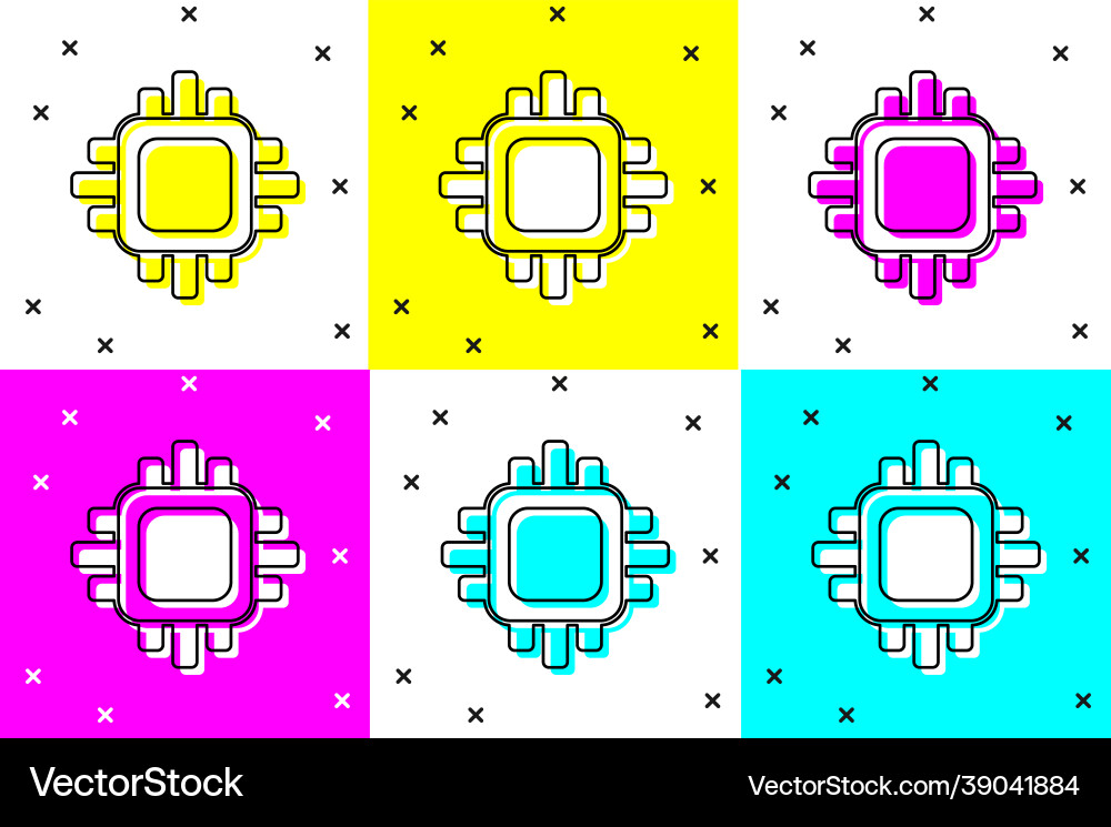 Set computer processor with microcircuits cpu icon Set computer processor with microcircuits cpu icon vector image