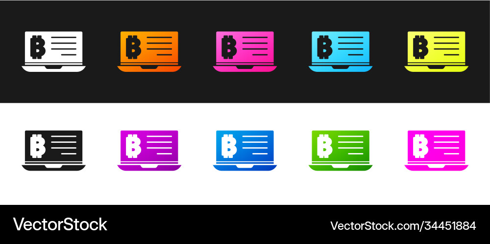 Set mining bitcoin from laptop icon isolated Set mining bitcoin from laptop icon isolated vector image