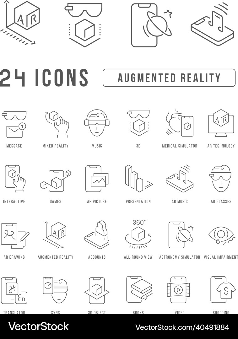 Set of linear icons augmented reality Set of linear icons augmented reality vector image