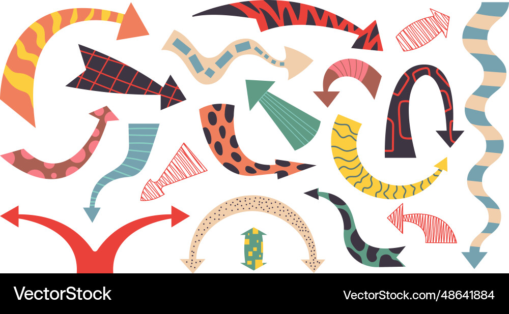 Set of textured arrows simple shaped colored Vector Image
