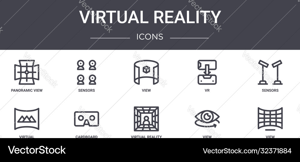 Virtual reality concept line icons set contains Virtual reality concept line icons set contains vector image