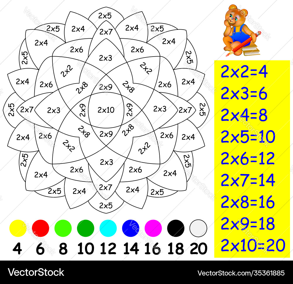 Übung für Kinder mit Multiplikation zwei Übung für Kinder mit Multiplikation zwei vektorbild