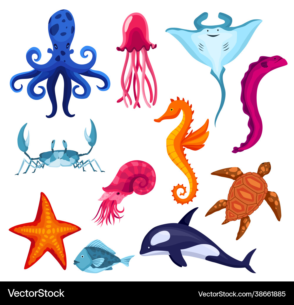 Collection sea and ocean animals set fauna Collection sea and ocean animals set fauna vector image