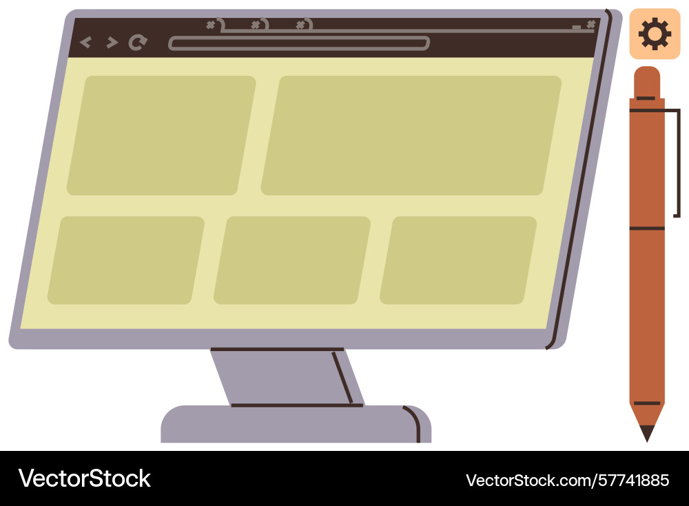 Desktop-Computer mit leerem Gitter Webseite und einem Desktop-Computer mit leerem Gitter Webseite und einem vektorbild
