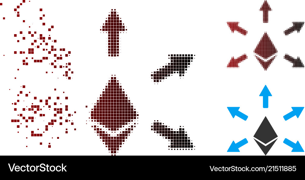 Dissolving pixel halftone ethereum emission icon Dissolving pixel halftone ethereum emission icon vector image