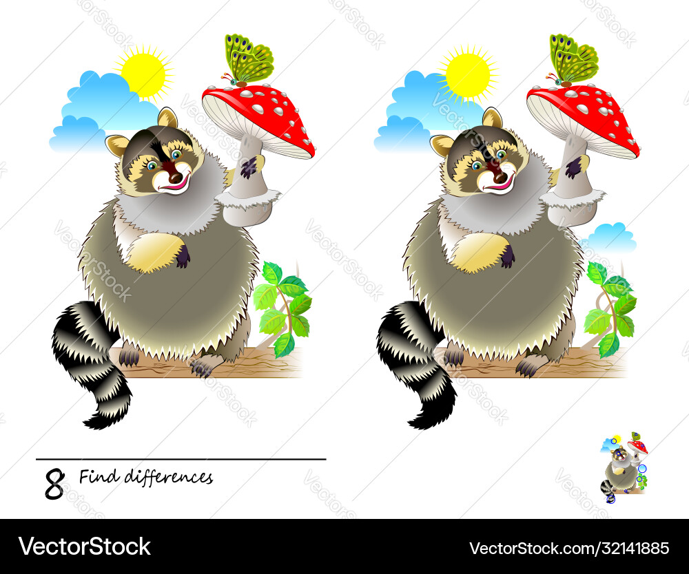 Find 8 differences logic puzzle game for children Find 8 differences logic puzzle game for children vector image