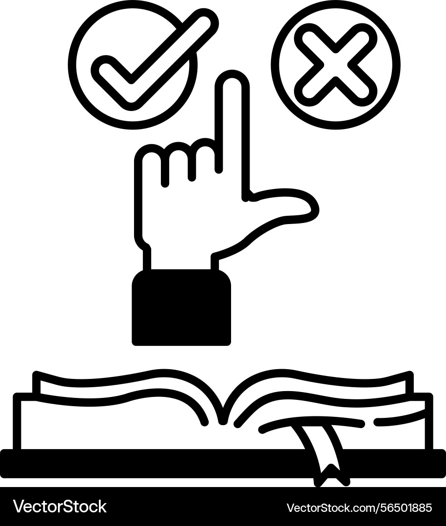 Hand pointing to a check mark and an x Hand pointing to a check mark and an x Vector Image