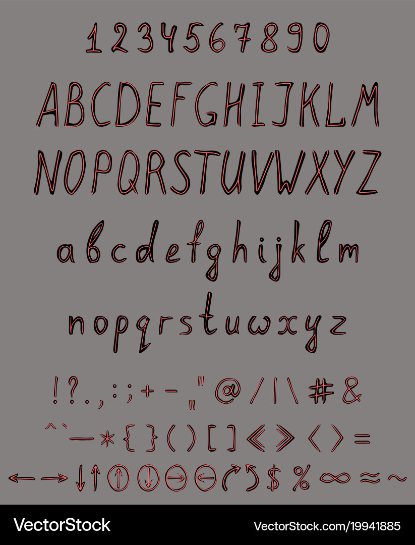 Handwritten font with a full set of elements vector image